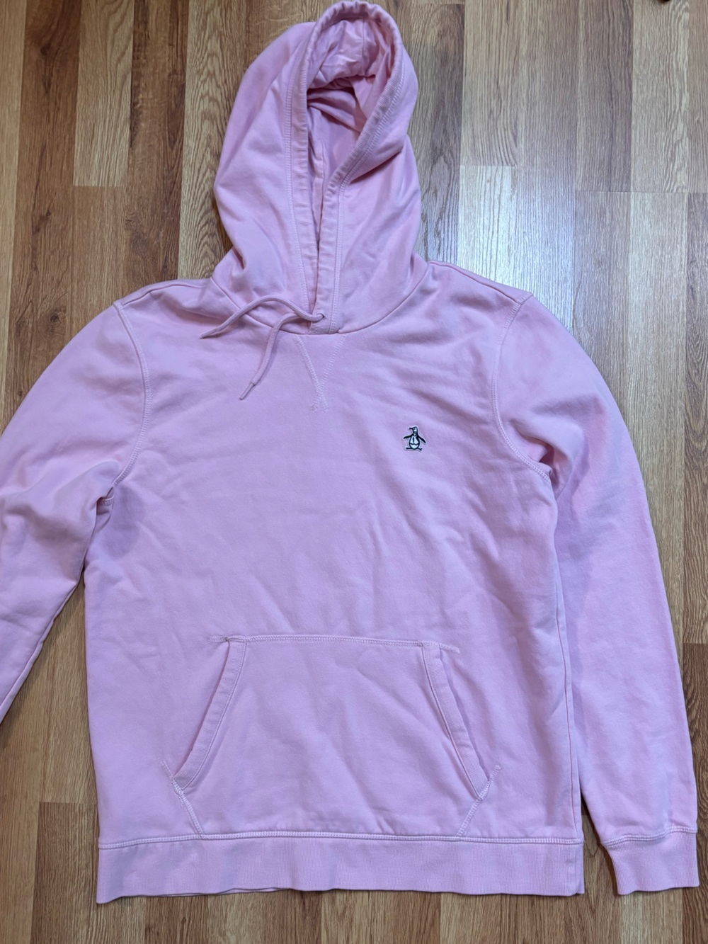 Original Penguin Pink Pullover Hoodie Logo Fleece Pocket Hood Mens Large